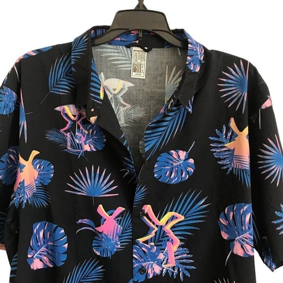 Dutch Bros Coffee Men Hawaiian Button Front Shirt L Windmill Logo Tropical Leaf - Picture 6 of 8